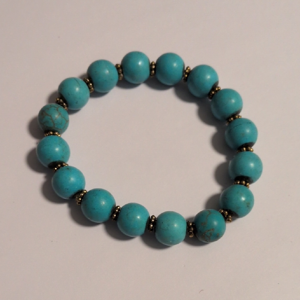 Turquoise And Gold Beaded‎ Roll On Bracelet